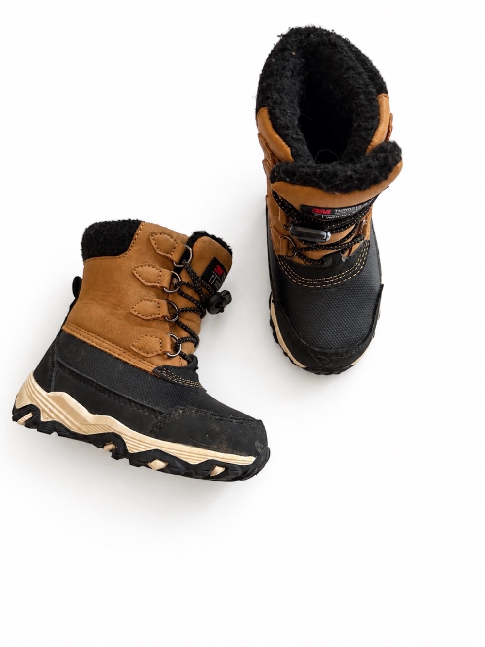 Kids Waterproof Winter Boots in Black and Brown - Cozy Faux Fur Lined